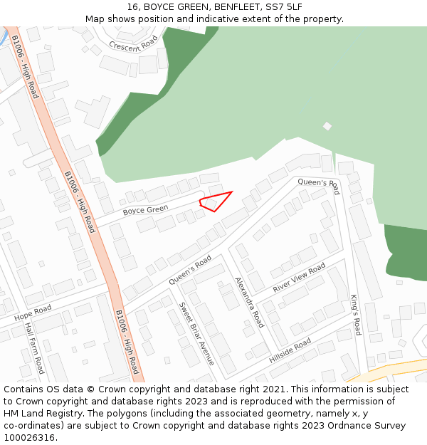 16, BOYCE GREEN, BENFLEET, SS7 5LF: Location map and indicative extent of plot