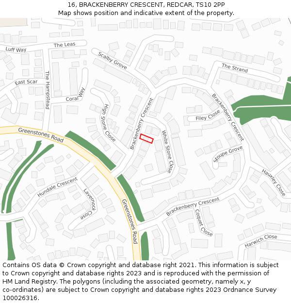 16, BRACKENBERRY CRESCENT, REDCAR, TS10 2PP: Location map and indicative extent of plot