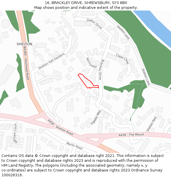 16, BRACKLEY DRIVE, SHREWSBURY, SY3 8BX: Location map and indicative extent of plot