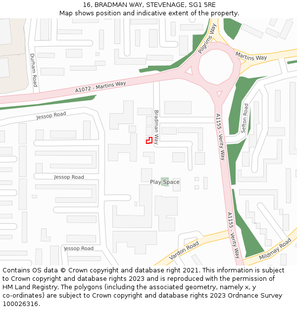 16, BRADMAN WAY, STEVENAGE, SG1 5RE: Location map and indicative extent of plot