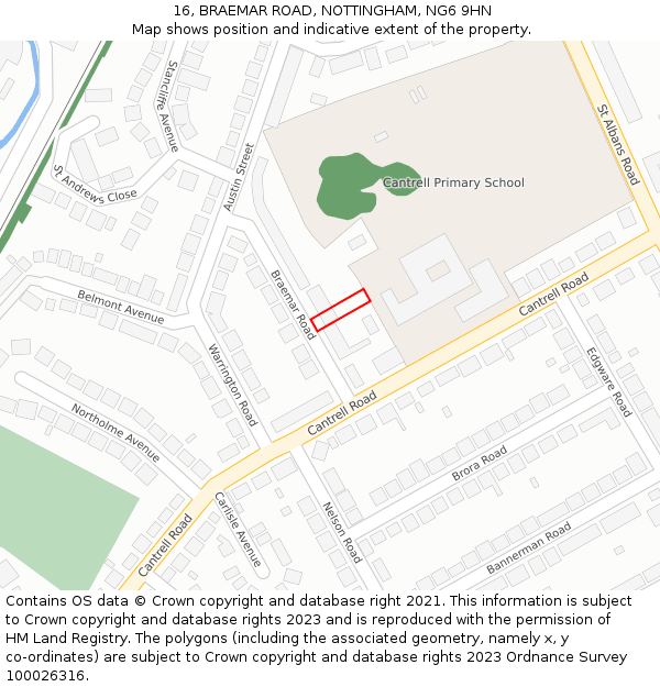 16, BRAEMAR ROAD, NOTTINGHAM, NG6 9HN: Location map and indicative extent of plot