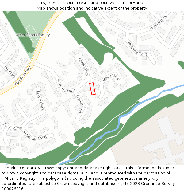 16, BRAFFERTON CLOSE, NEWTON AYCLIFFE, DL5 4RQ: Location map and indicative extent of plot