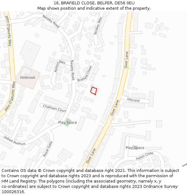 16, BRAFIELD CLOSE, BELPER, DE56 0EU: Location map and indicative extent of plot