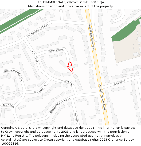 16, BRAMBLEGATE, CROWTHORNE, RG45 6JA: Location map and indicative extent of plot