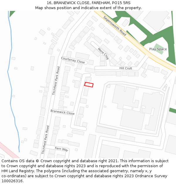 16, BRANEWICK CLOSE, FAREHAM, PO15 5RS: Location map and indicative extent of plot