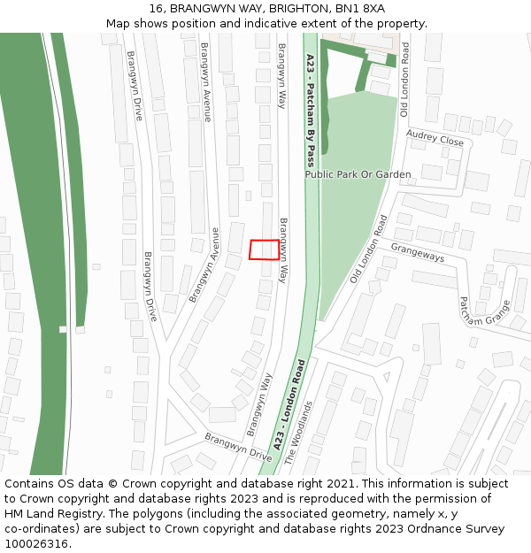 16, BRANGWYN WAY, BRIGHTON, BN1 8XA: Location map and indicative extent of plot