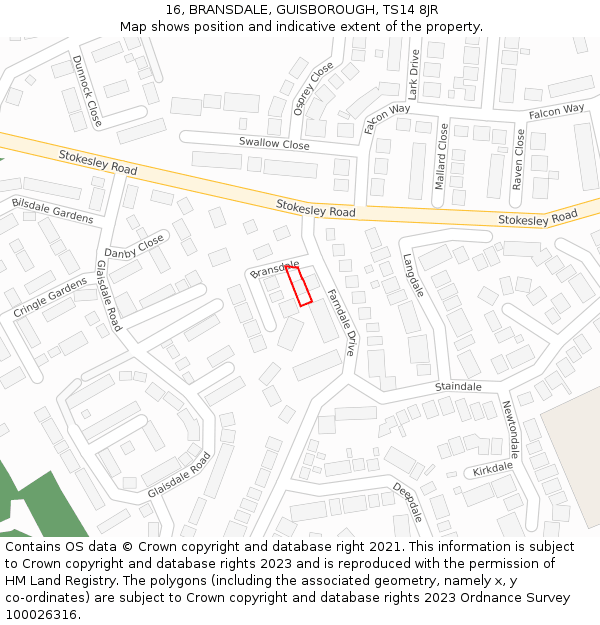 16, BRANSDALE, GUISBOROUGH, TS14 8JR: Location map and indicative extent of plot