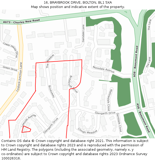 16, BRAYBROOK DRIVE, BOLTON, BL1 5XA: Location map and indicative extent of plot