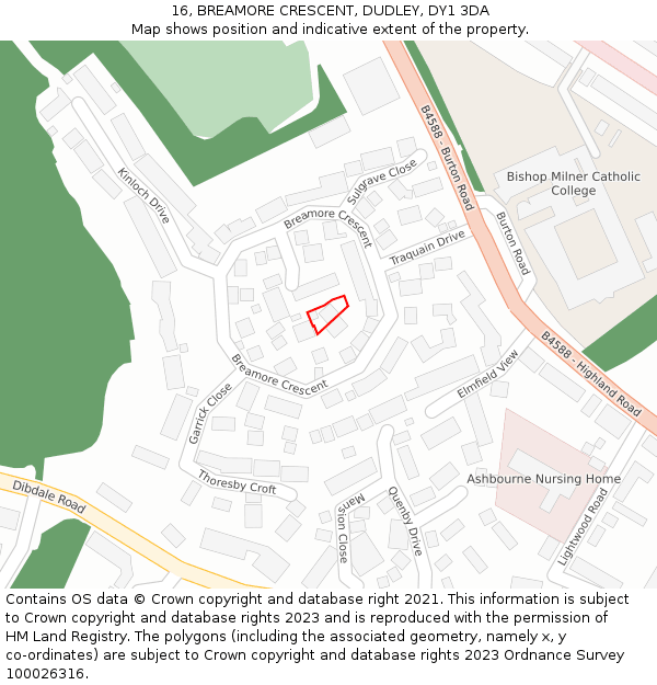 16, BREAMORE CRESCENT, DUDLEY, DY1 3DA: Location map and indicative extent of plot