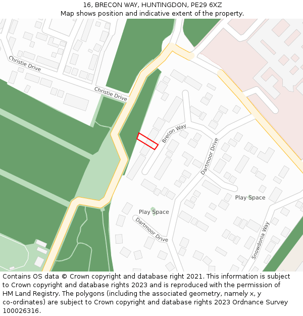 16, BRECON WAY, HUNTINGDON, PE29 6XZ: Location map and indicative extent of plot