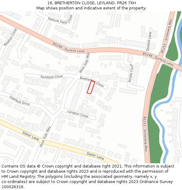 16, BRETHERTON CLOSE, LEYLAND, PR26 7XH: Location map and indicative extent of plot