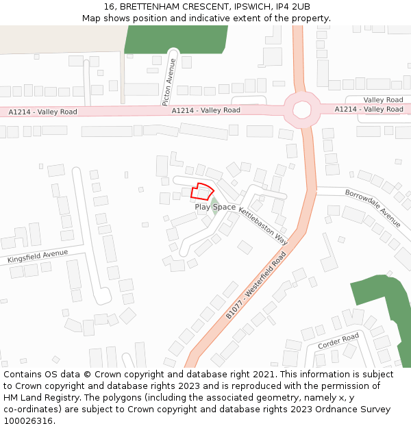 16, BRETTENHAM CRESCENT, IPSWICH, IP4 2UB: Location map and indicative extent of plot