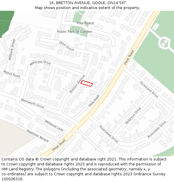 16, BRETTON AVENUE, GOOLE, DN14 5XT: Location map and indicative extent of plot
