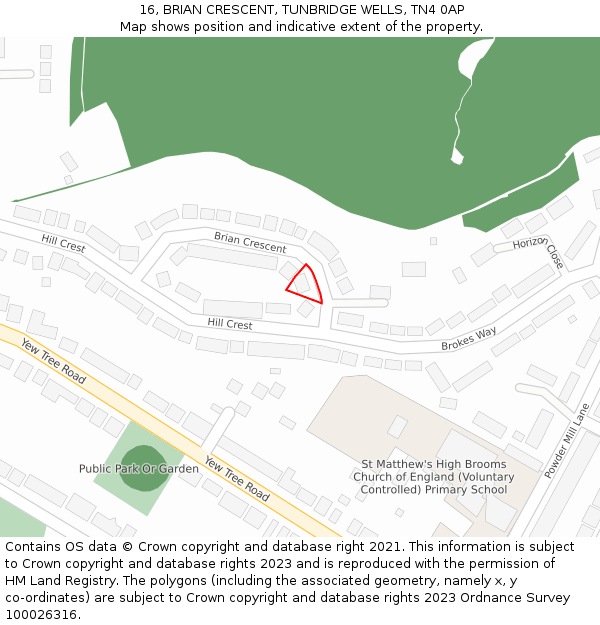 16, BRIAN CRESCENT, TUNBRIDGE WELLS, TN4 0AP: Location map and indicative extent of plot