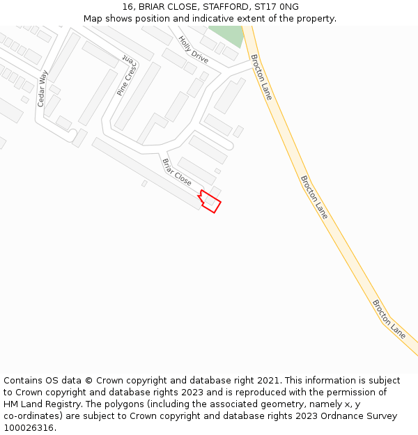 16, BRIAR CLOSE, STAFFORD, ST17 0NG: Location map and indicative extent of plot