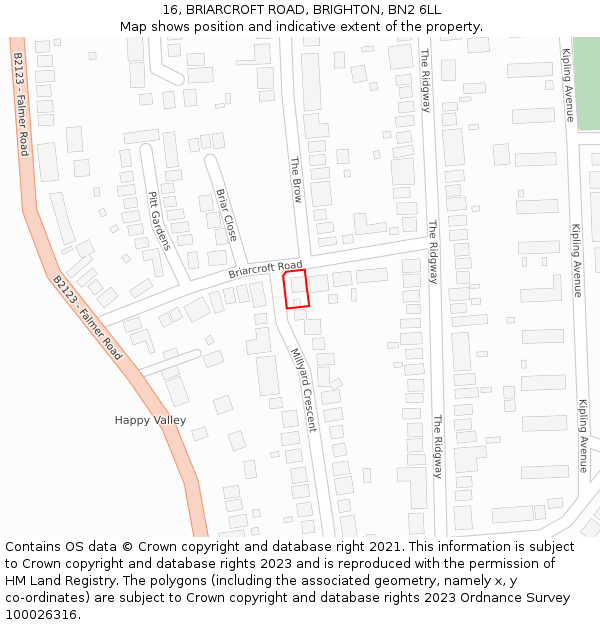 16, BRIARCROFT ROAD, BRIGHTON, BN2 6LL: Location map and indicative extent of plot