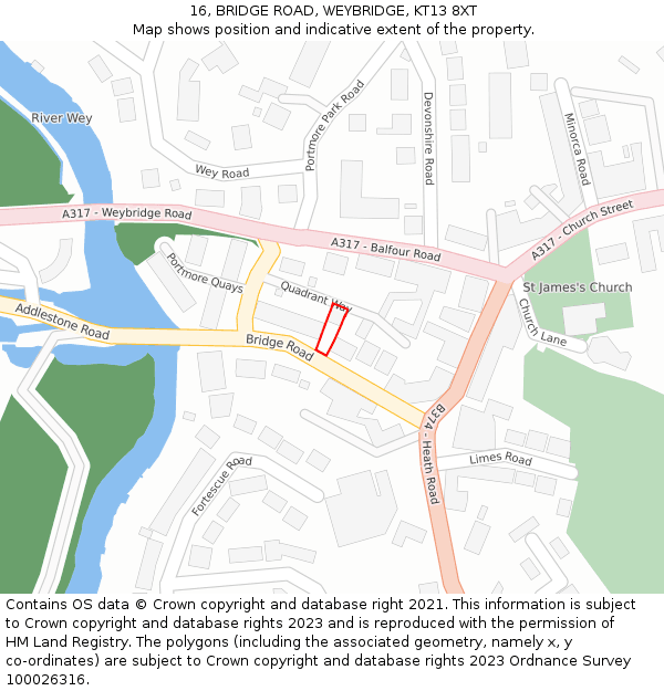 16, BRIDGE ROAD, WEYBRIDGE, KT13 8XT: Location map and indicative extent of plot