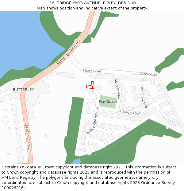 16, BRIDGE YARD AVENUE, RIPLEY, DE5 3UQ: Location map and indicative extent of plot