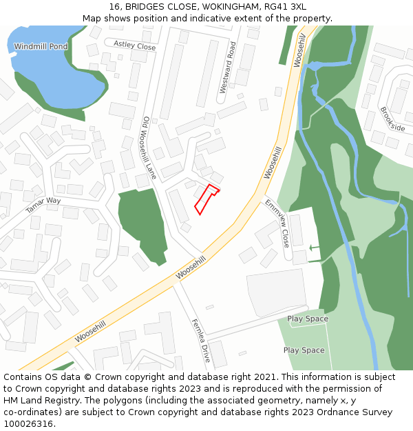 16, BRIDGES CLOSE, WOKINGHAM, RG41 3XL: Location map and indicative extent of plot