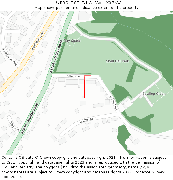 16, BRIDLE STILE, HALIFAX, HX3 7NW: Location map and indicative extent of plot