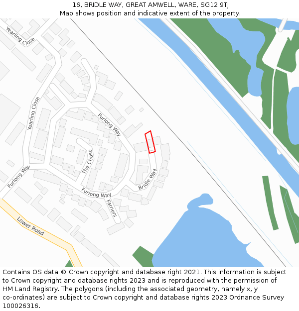 16, BRIDLE WAY, GREAT AMWELL, WARE, SG12 9TJ: Location map and indicative extent of plot