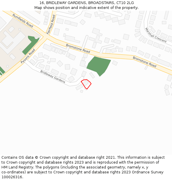 16, BRIDLEWAY GARDENS, BROADSTAIRS, CT10 2LG: Location map and indicative extent of plot