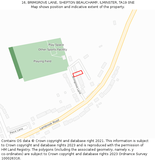 16, BRIMGROVE LANE, SHEPTON BEAUCHAMP, ILMINSTER, TA19 0NE: Location map and indicative extent of plot