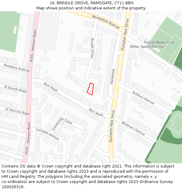 16, BRINDLE GROVE, RAMSGATE, CT11 8BN: Location map and indicative extent of plot