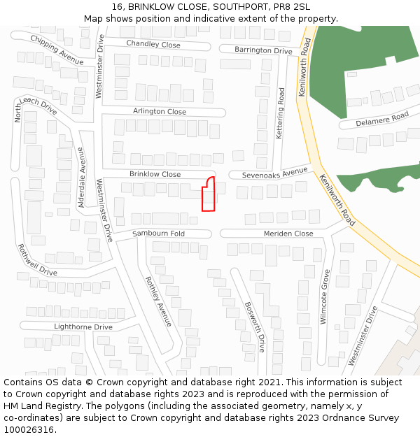 16, BRINKLOW CLOSE, SOUTHPORT, PR8 2SL: Location map and indicative extent of plot