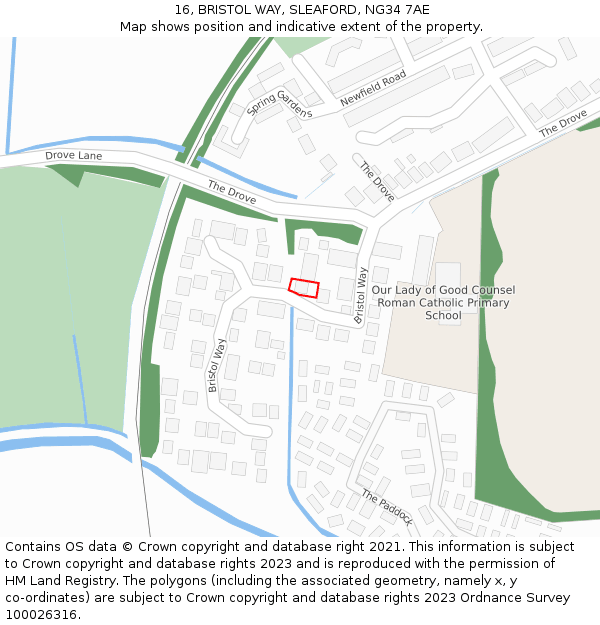 16, BRISTOL WAY, SLEAFORD, NG34 7AE: Location map and indicative extent of plot