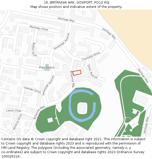 16, BRITANNIA WAY, GOSPORT, PO12 4GJ: Location map and indicative extent of plot