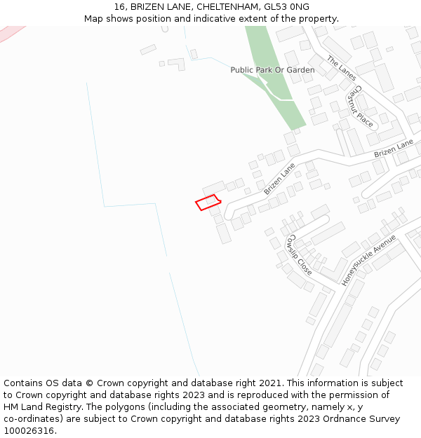 16, BRIZEN LANE, CHELTENHAM, GL53 0NG: Location map and indicative extent of plot