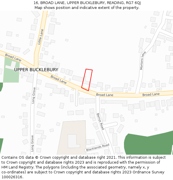 16, BROAD LANE, UPPER BUCKLEBURY, READING, RG7 6QJ: Location map and indicative extent of plot