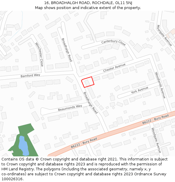 16, BROADHALGH ROAD, ROCHDALE, OL11 5NJ: Location map and indicative extent of plot