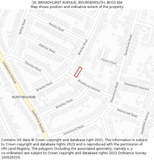 16, BROADHURST AVENUE, BOURNEMOUTH, BH10 6JW: Location map and indicative extent of plot