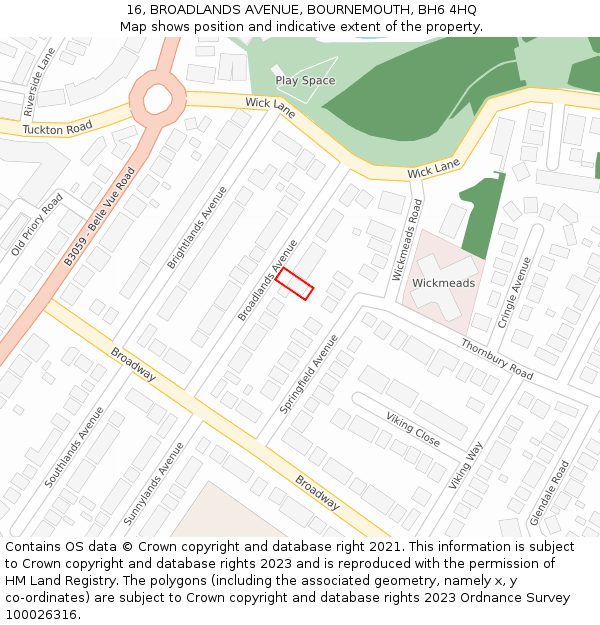 16, BROADLANDS AVENUE, BOURNEMOUTH, BH6 4HQ: Location map and indicative extent of plot