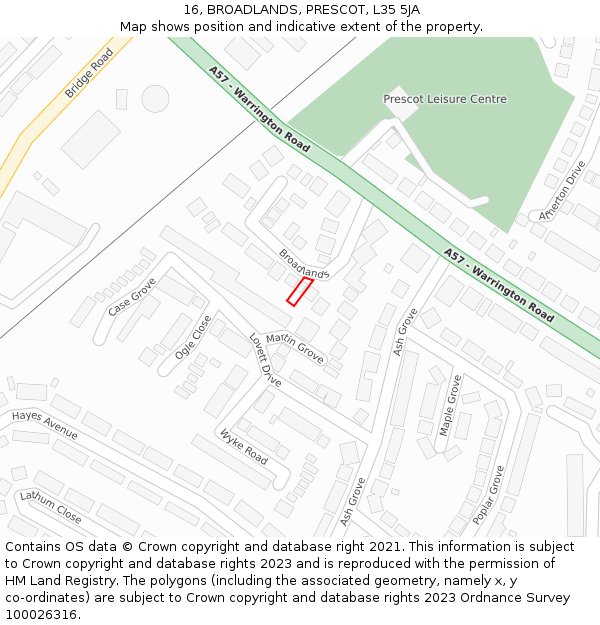 16, BROADLANDS, PRESCOT, L35 5JA: Location map and indicative extent of plot