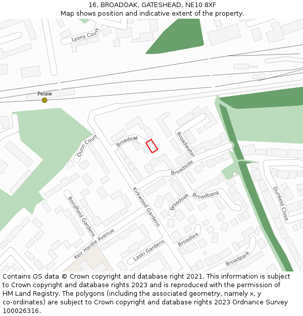 16, BROADOAK, GATESHEAD, NE10 8XF: Location map and indicative extent of plot