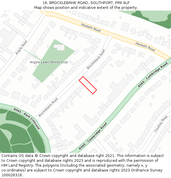 16, BROCKLEBANK ROAD, SOUTHPORT, PR9 9LP: Location map and indicative extent of plot