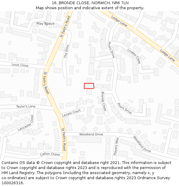 16, BRONDE CLOSE, NORWICH, NR6 7LN: Location map and indicative extent of plot