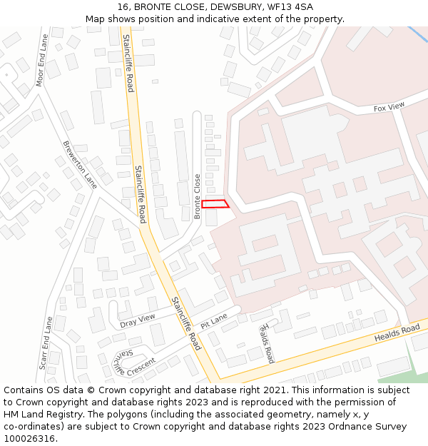 16, BRONTE CLOSE, DEWSBURY, WF13 4SA: Location map and indicative extent of plot