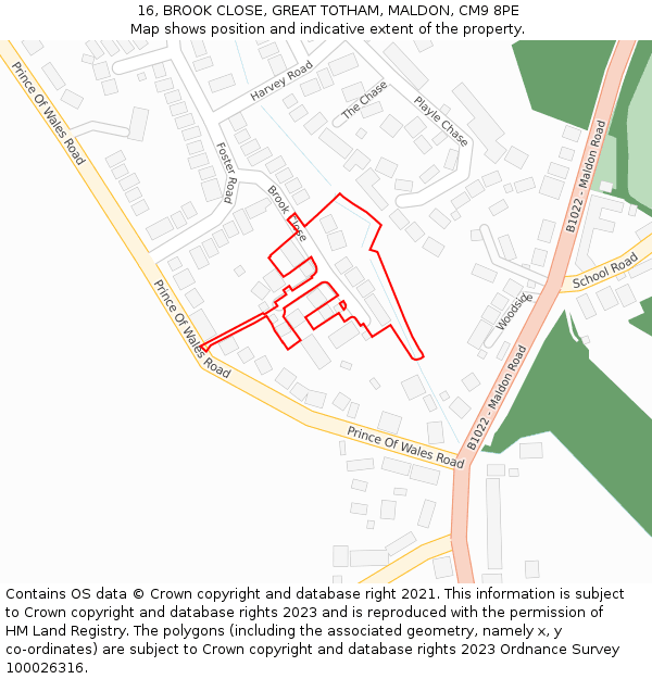 16, BROOK CLOSE, GREAT TOTHAM, MALDON, CM9 8PE: Location map and indicative extent of plot