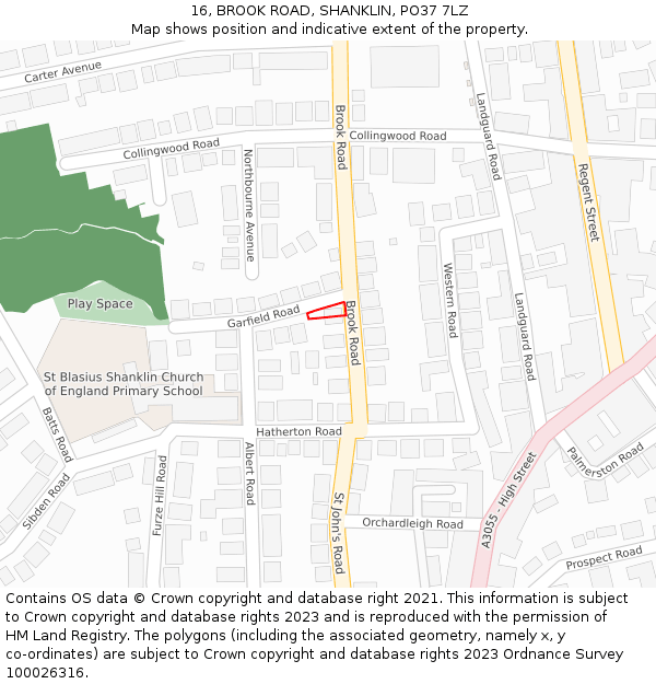 16, BROOK ROAD, SHANKLIN, PO37 7LZ: Location map and indicative extent of plot