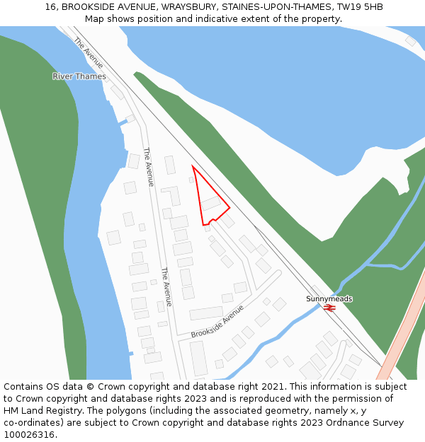 16, BROOKSIDE AVENUE, WRAYSBURY, STAINES-UPON-THAMES, TW19 5HB: Location map and indicative extent of plot