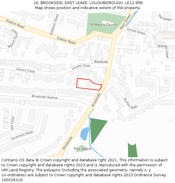 16, BROOKSIDE, EAST LEAKE, LOUGHBOROUGH, LE12 6PB: Location map and indicative extent of plot