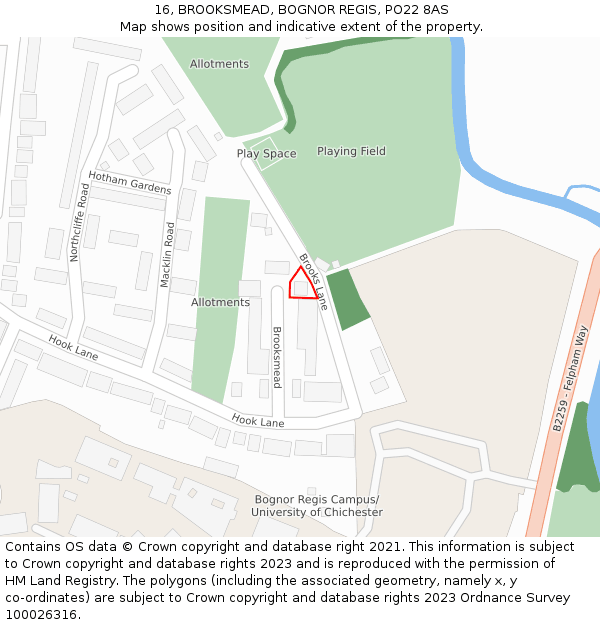 16, BROOKSMEAD, BOGNOR REGIS, PO22 8AS: Location map and indicative extent of plot