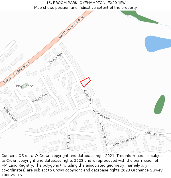 16, BROOM PARK, OKEHAMPTON, EX20 1FW: Location map and indicative extent of plot