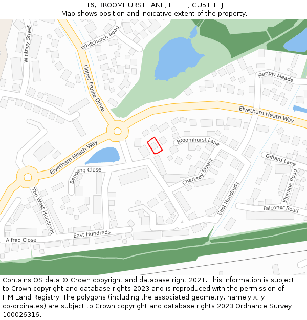 16, BROOMHURST LANE, FLEET, GU51 1HJ: Location map and indicative extent of plot