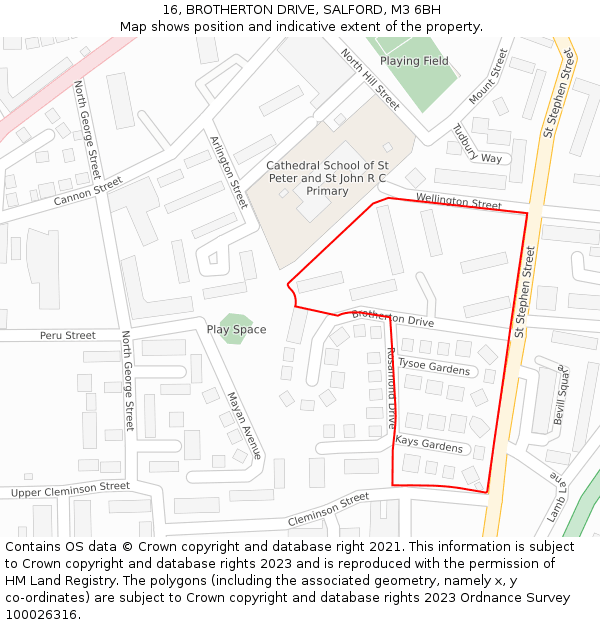 16, BROTHERTON DRIVE, SALFORD, M3 6BH: Location map and indicative extent of plot