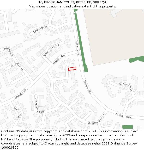 16, BROUGHAM COURT, PETERLEE, SR8 1QA: Location map and indicative extent of plot